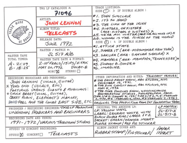 John Lennon Discography Grid